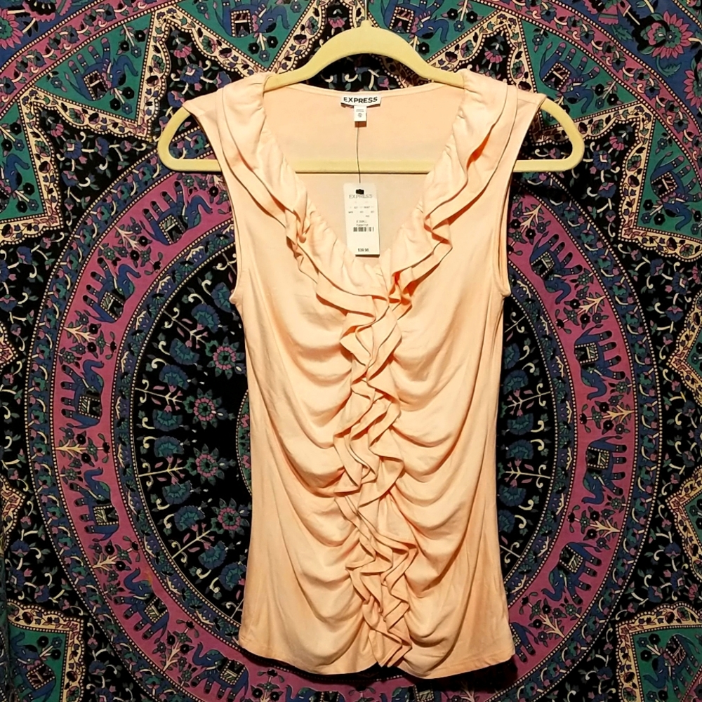 Express-Tiered Ruffle-Sleeveless Pink Top Extra Small
